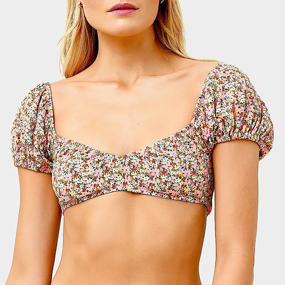 MAAJI Kauai Puff Sleeved Reversible Bikini Top, NEW